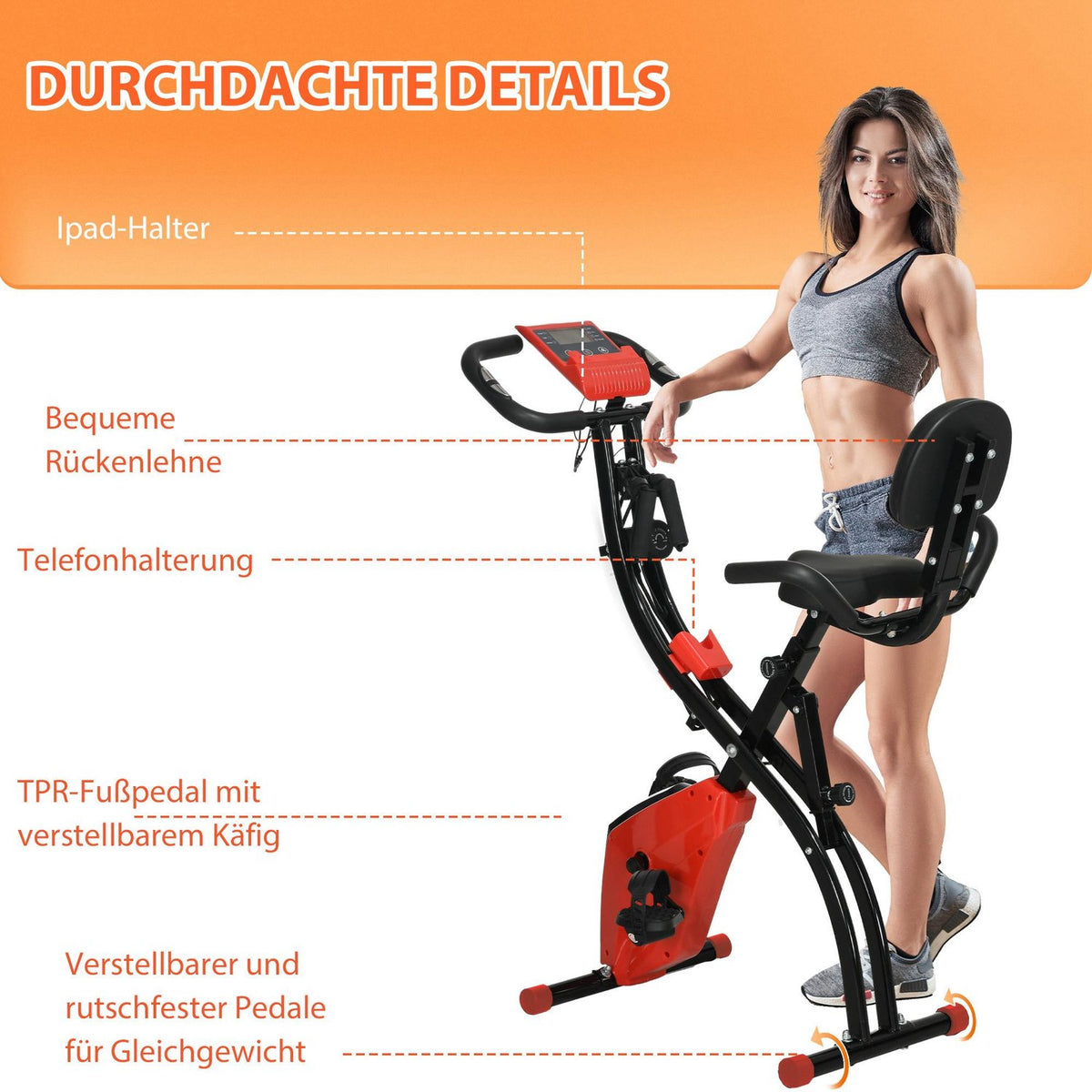 Exercise Bike 2-In-1 Home Trainer Lcd Display Folding Exercise Wheel With 8-Level Adjustable Magnetic Resistance And 1 Pair Of Tension Ropes 107X52X110 Cm