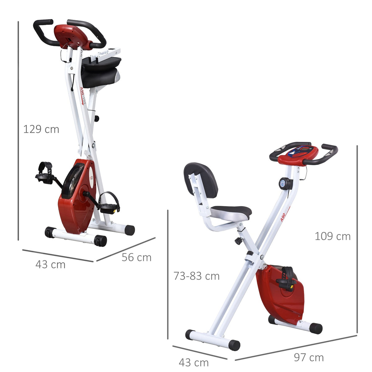 Exercise Bike Bicycle Trainer With 8 Levels Of Adjustable Magnetic Resistance, Height-Adjustable Steel Red + White 43 X 97 X 109 Cm