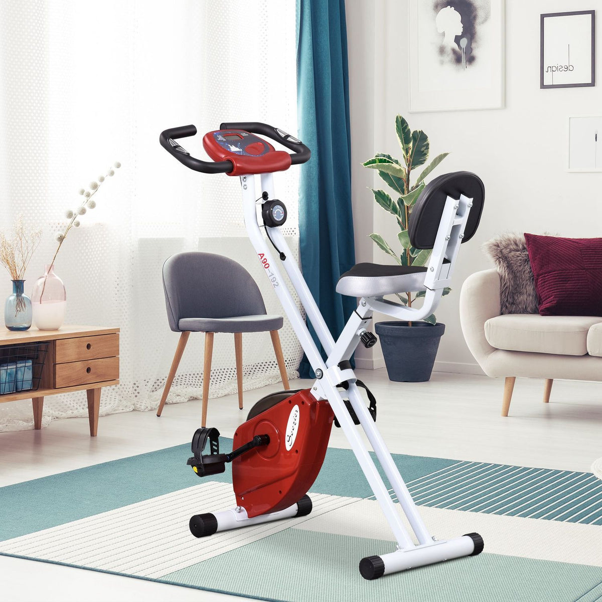 Exercise Bike Bicycle Trainer With 8 Levels Of Adjustable Magnetic Resistance, Height-Adjustable Steel Red + White 43 X 97 X 109 Cm