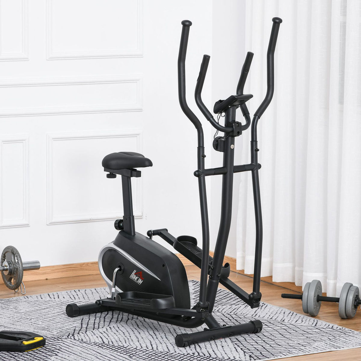 Exercise Bike Cross Trainer Elliptical Trainer With Lcd Monitor, Adjustable Seat Height, 8 Levels, 2 Wheels