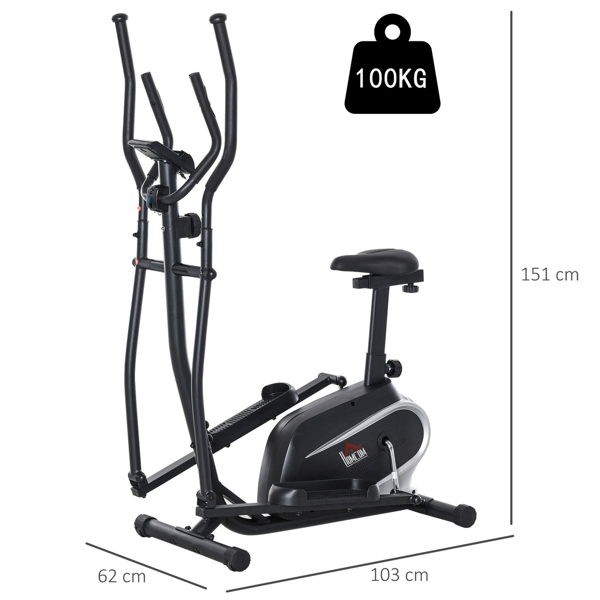 Exercise Bike Cross Trainer Elliptical Trainer With Lcd Monitor, Adjustable Seat Height, 8 Levels, 2 Wheels