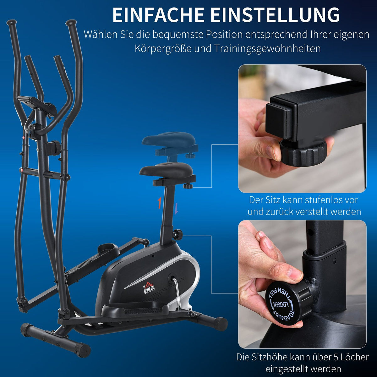 Exercise Bike Cross Trainer Elliptical Trainer With Lcd Monitor, Adjustable Seat Height, 8 Levels, 2 Wheels