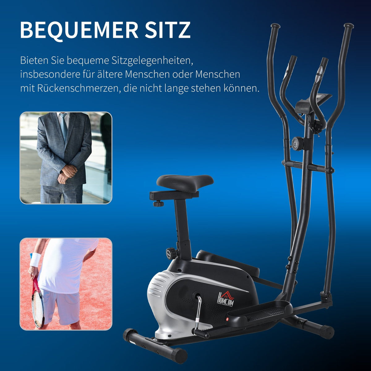 Exercise Bike Cross Trainer Elliptical Trainer With Lcd Monitor, Adjustable Seat Height, 8 Levels, 2 Wheels