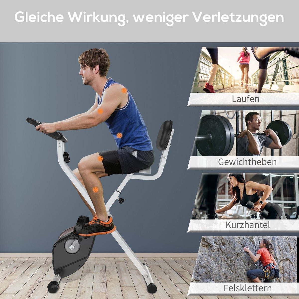 Exercise Bike F-Bike Bicycle Trainer With 8-Level Magnetic Resistance, Height Adjustable, Steel, Black + Gray, 43X97X109 Cm