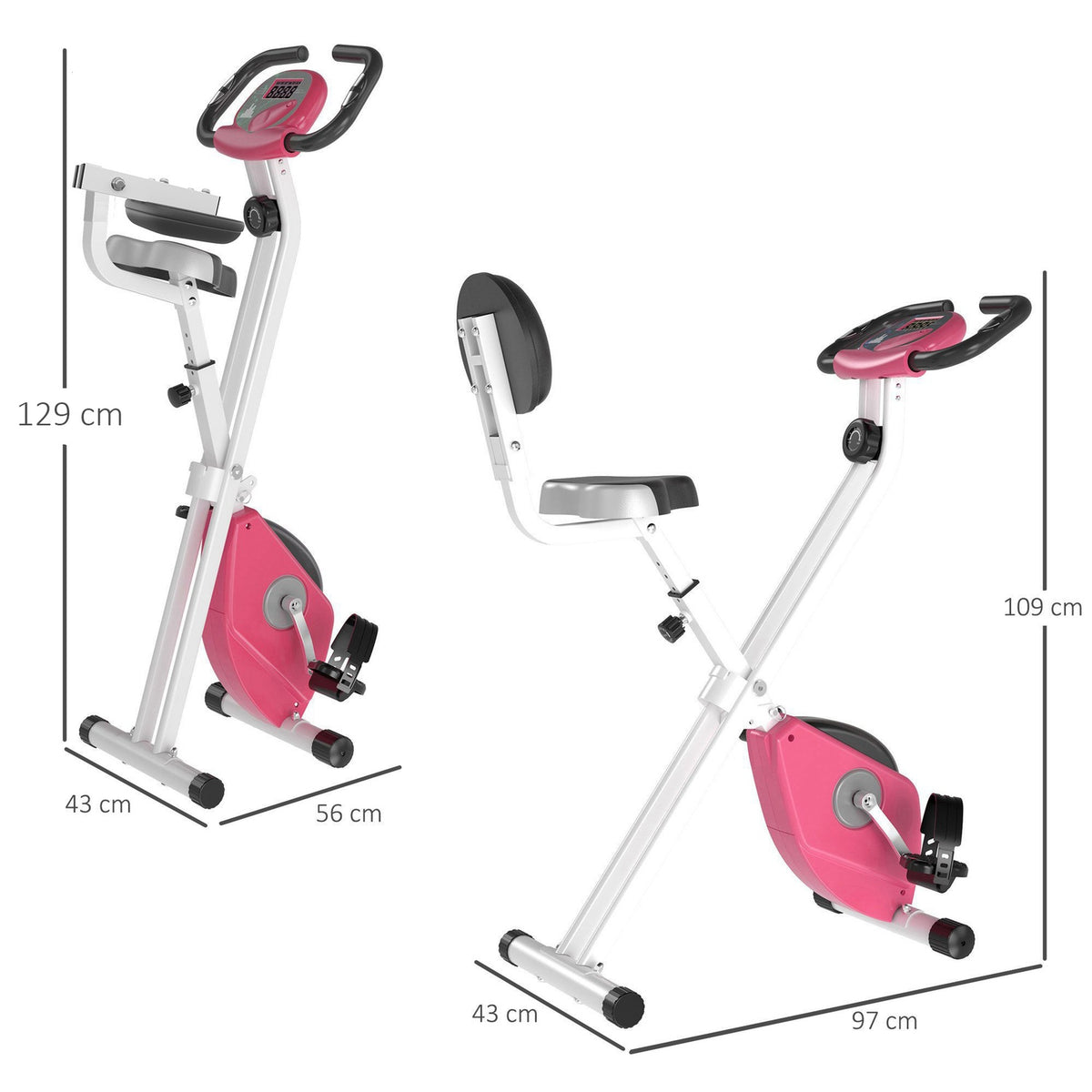 Exercise Bike F-Bike Bicycle Trainer With 8 Levels Of Adjustable Magnetic Resistance, Height-Adjustable Steel Pink + White 43 X 97 X 109 Cm