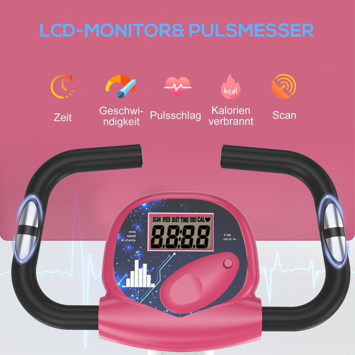 Exercise Bike F-Bike Bicycle Trainer With 8 Levels Of Adjustable Magnetic Resistance, Height-Adjustable Steel Pink + White 43 X 97 X 109 Cm