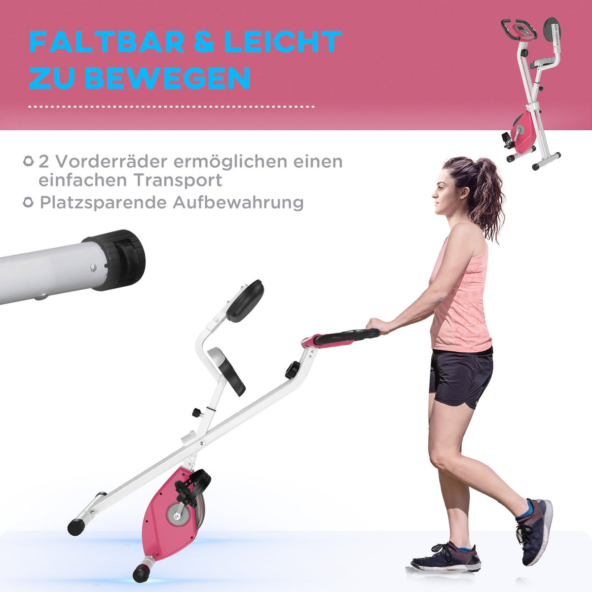 Exercise Bike F-Bike Bicycle Trainer With 8 Levels Of Adjustable Magnetic Resistance, Height-Adjustable Steel Pink + White 43 X 97 X 109 Cm