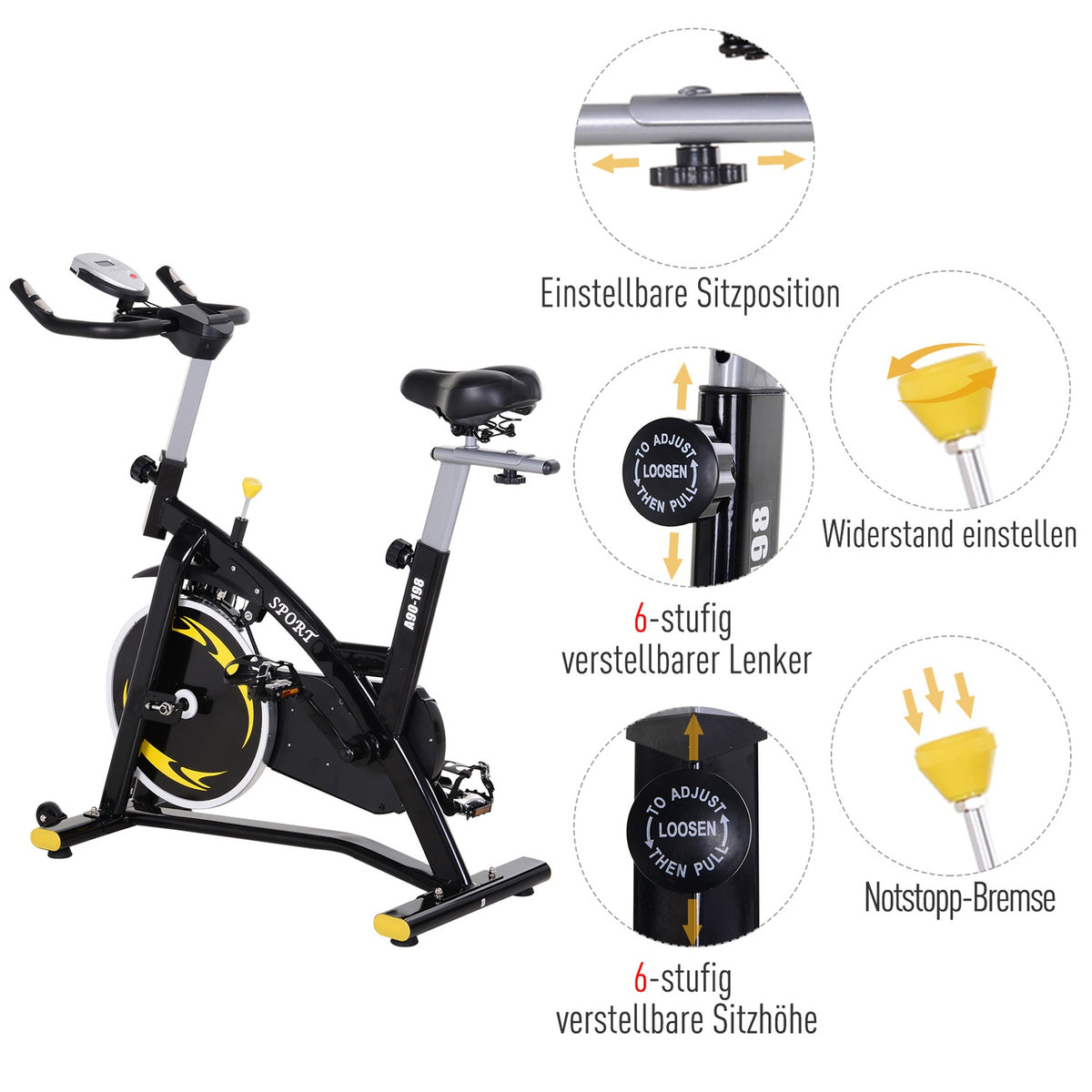 Exercise Bike Flywheel With Continuous Resistance With 10Kg Fitness Bike Bicycle Trainer Height Adjustable Steel Black, 120X47X104.5-117 Cm