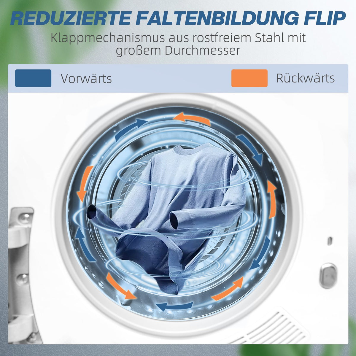 Exhaust dryer 4 kg tumble dryer with disinfection, deodorization, smart mode, dryer with stainless steel tray, front loader, for apartment, house, motorhome, white