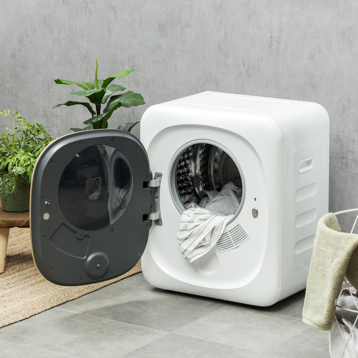 Exhaust dryer 4 kg tumble dryer with disinfection, deodorization, smart mode, dryer with stainless steel tray, front loader, for apartment, house, motorhome, white