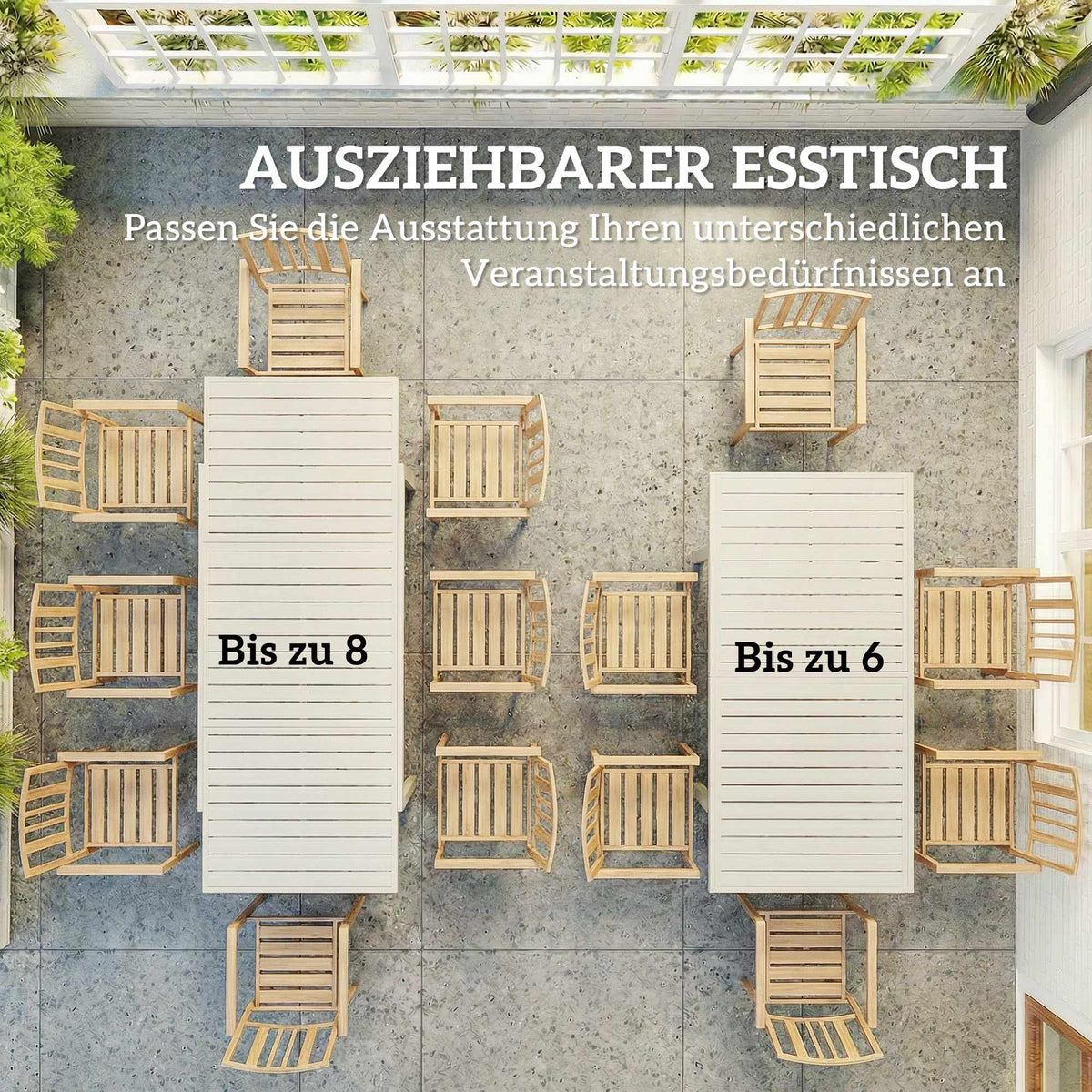 Extendable Aluminum Garden Dining Table for 6-8 People