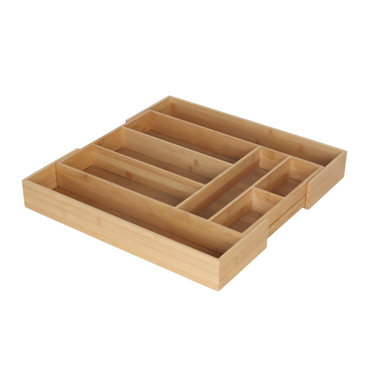 Extendable Bamboo Cutlery Tray – Adjustable, 6-8 Compartments