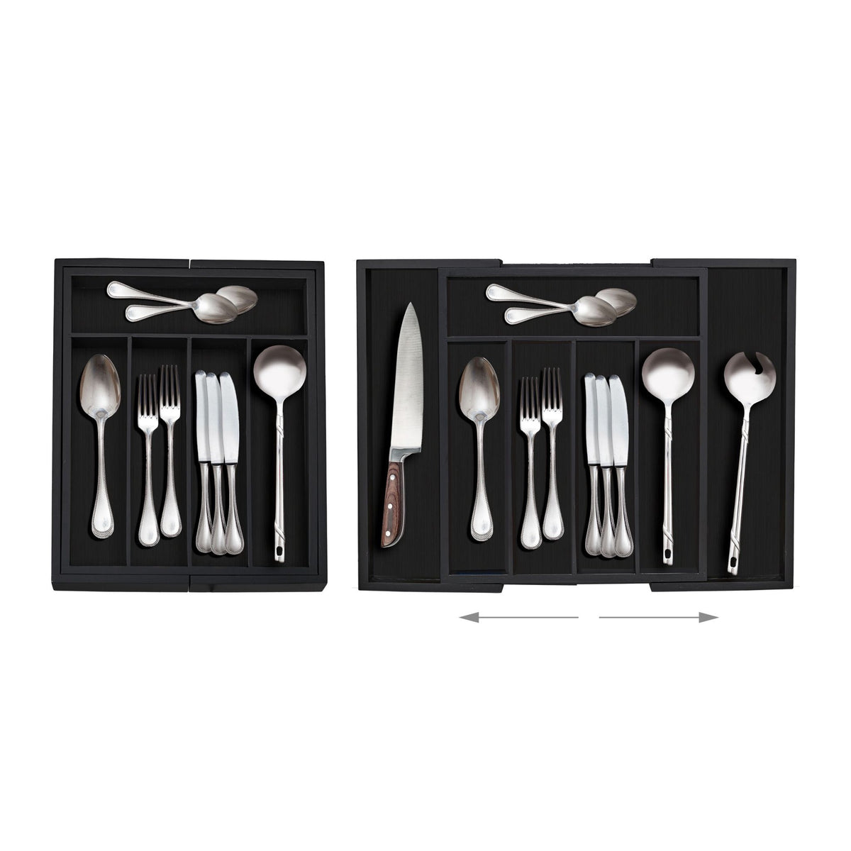 Extendable Bamboo Cutlery Tray in Black