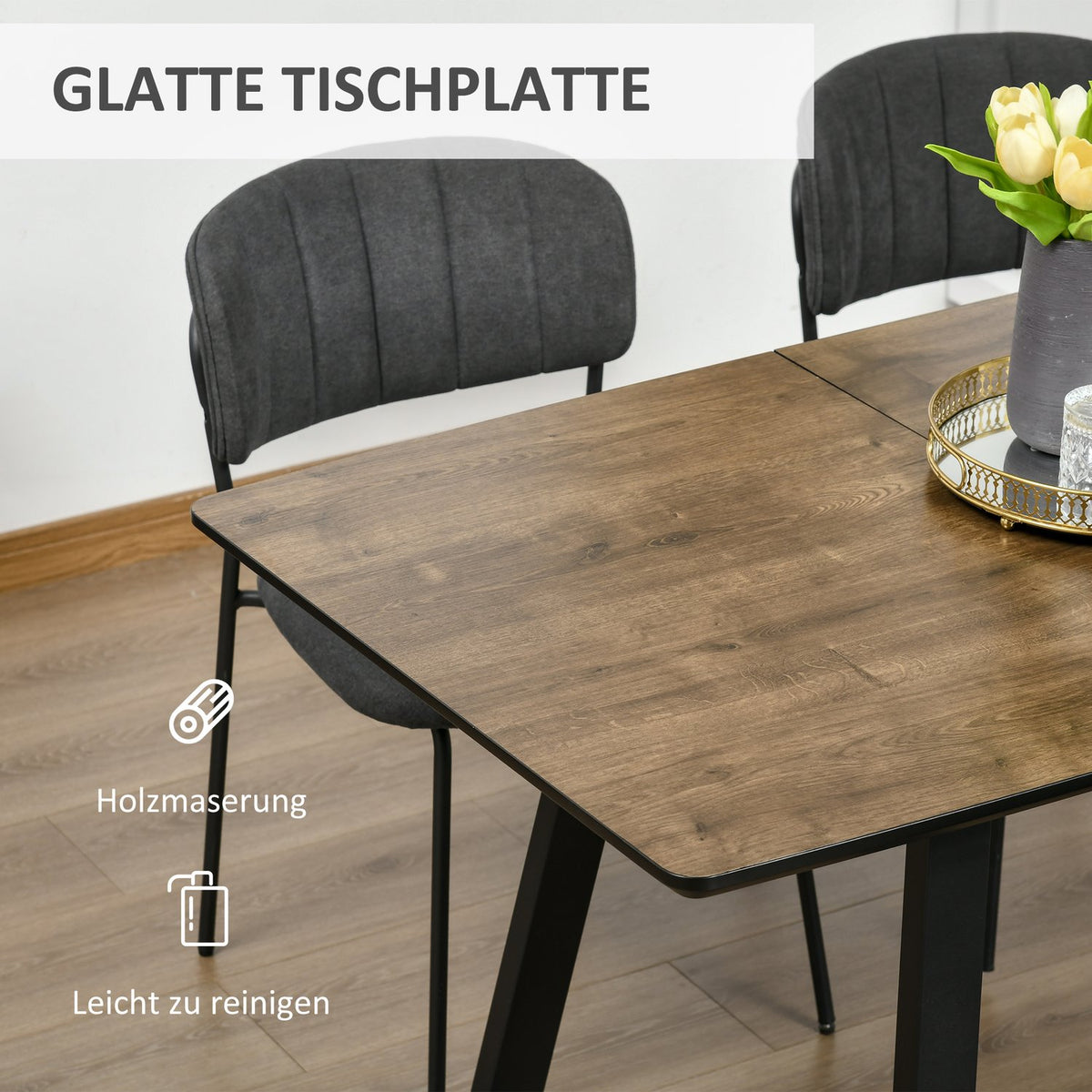 Extendable Dining Table, 120-160X80Cm, Kitchen Table, Wood Look, Dining Room Table, Metal Frame, Brown