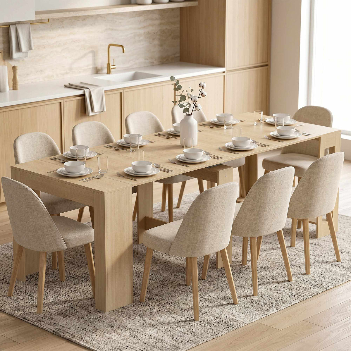 Extendable Dining Table, 48–240 cm, Seats 10, Light Brown