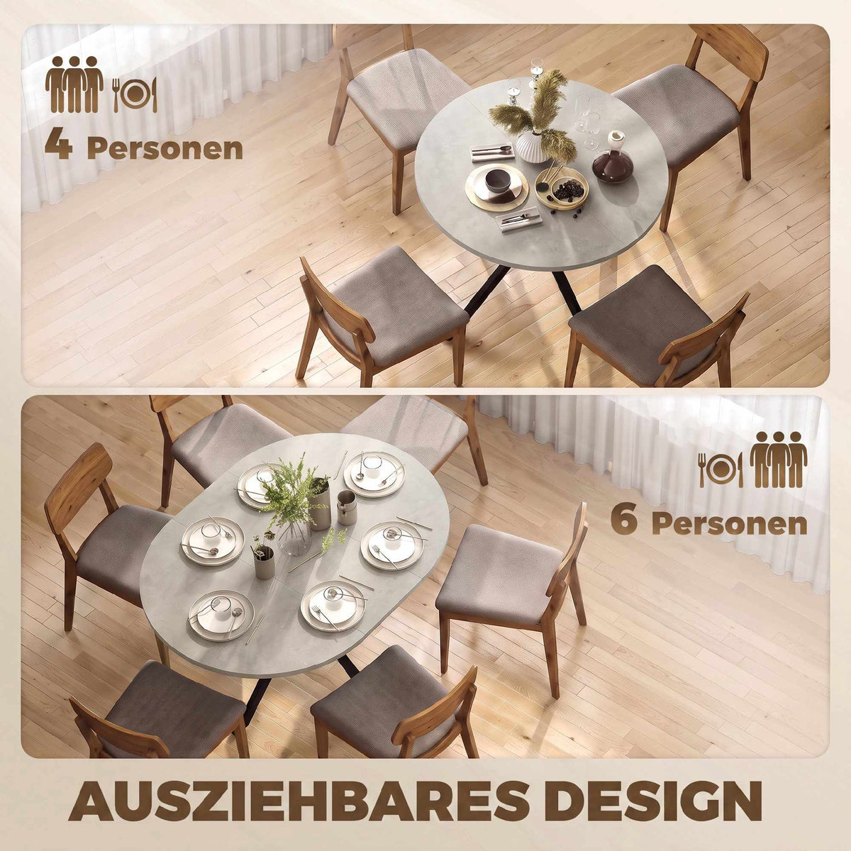 Extendable Dining Table for 4–6, Gray Industrial Style