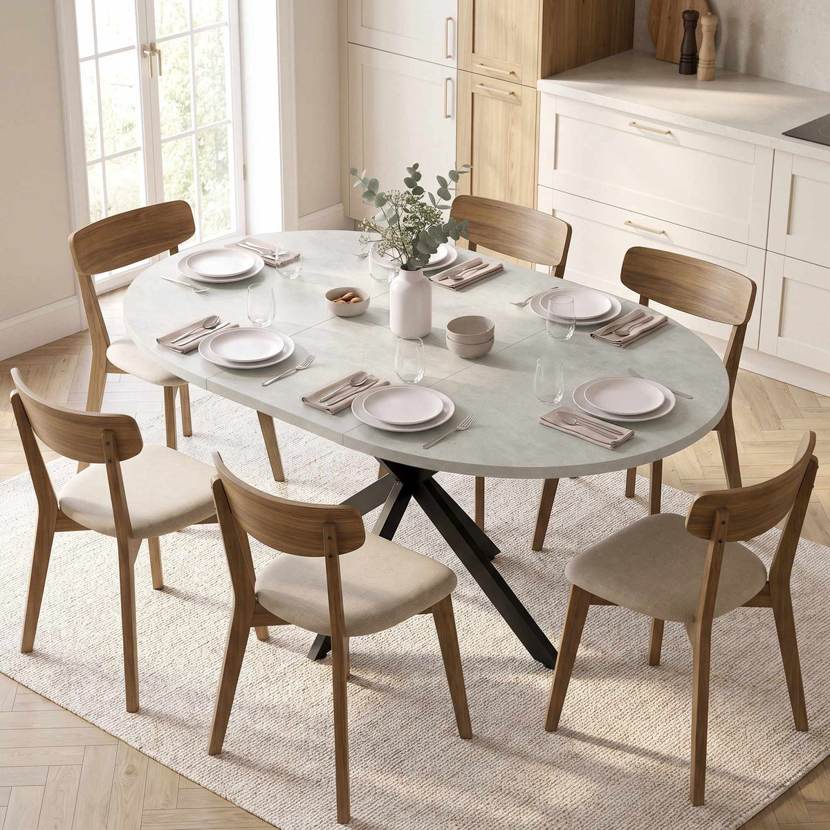 Extendable Dining Table for 4–6, Gray Industrial Style