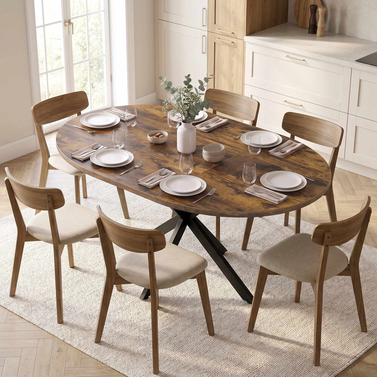 Extendable Dining Table for 4–6, Rustic Brown Industrial Design