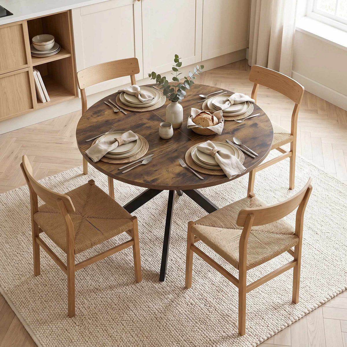 Extendable Dining Table for 4–6, Rustic Brown Industrial Design