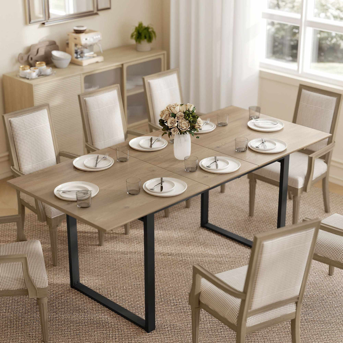 Extendable Dining Table for 6-8, 140-180 cm, Wood & Steel