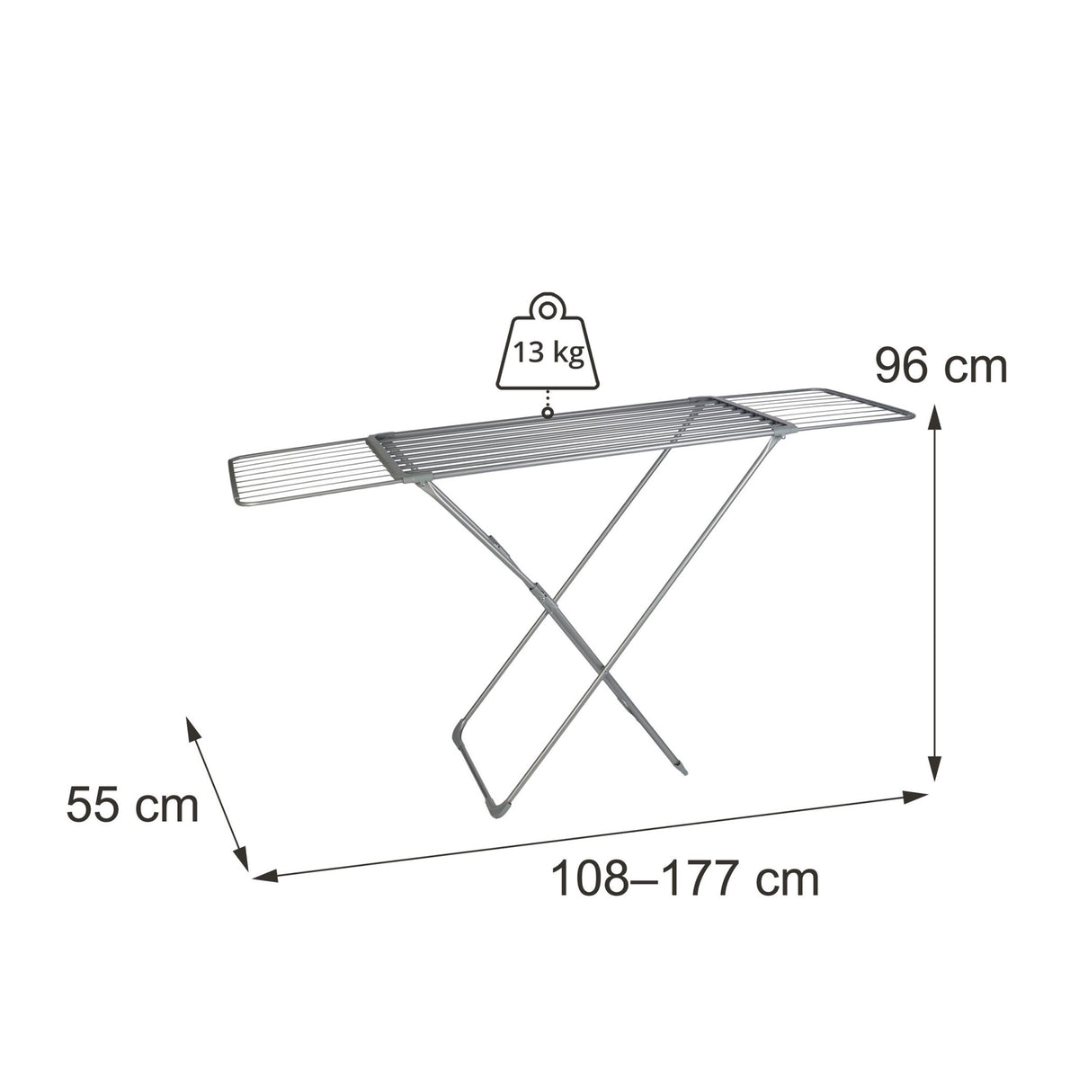 Extendable Metal Clothes Drying Rack, 18m, Grey