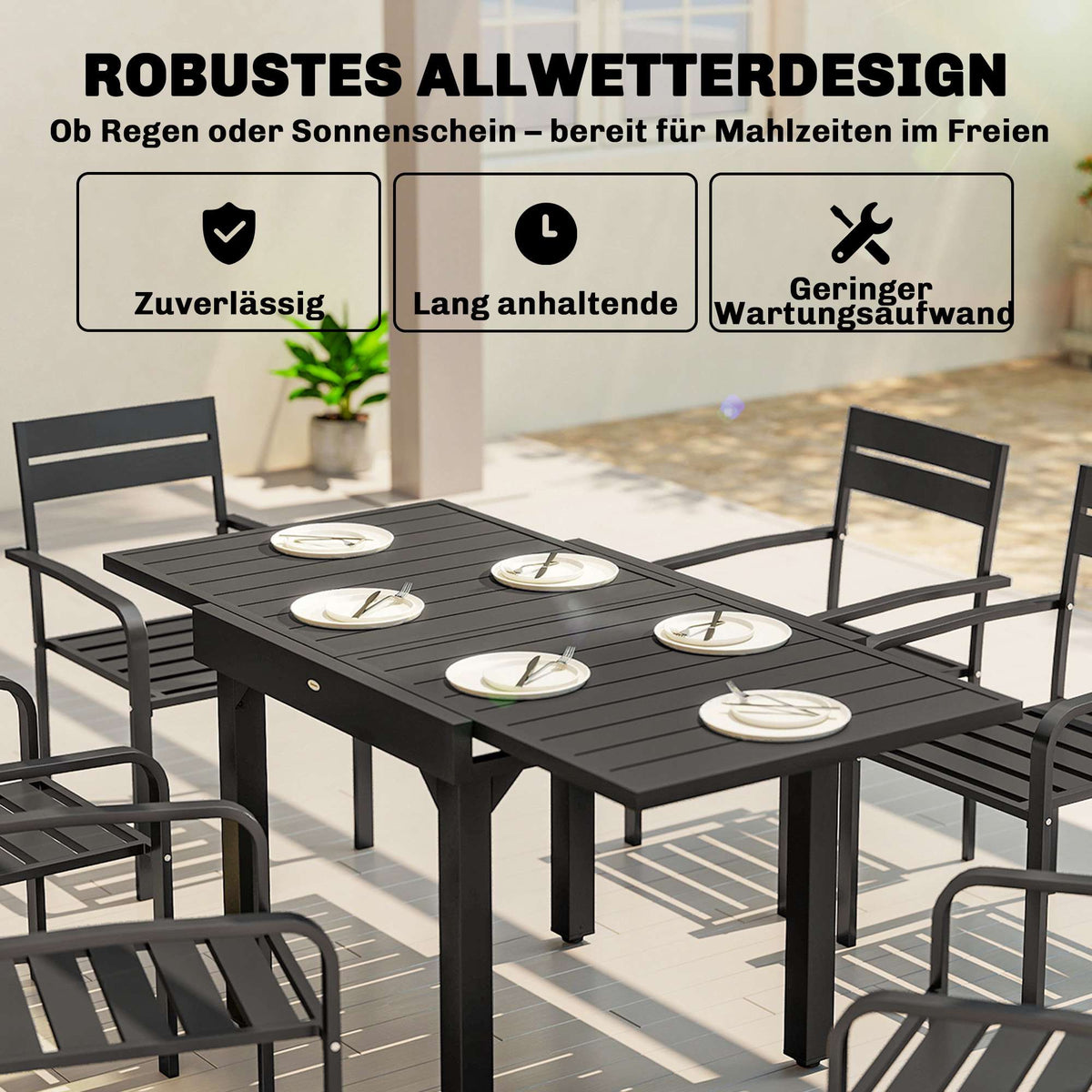 Extendable Outdoor Dining Table, 80-160 cm, Aluminum Top