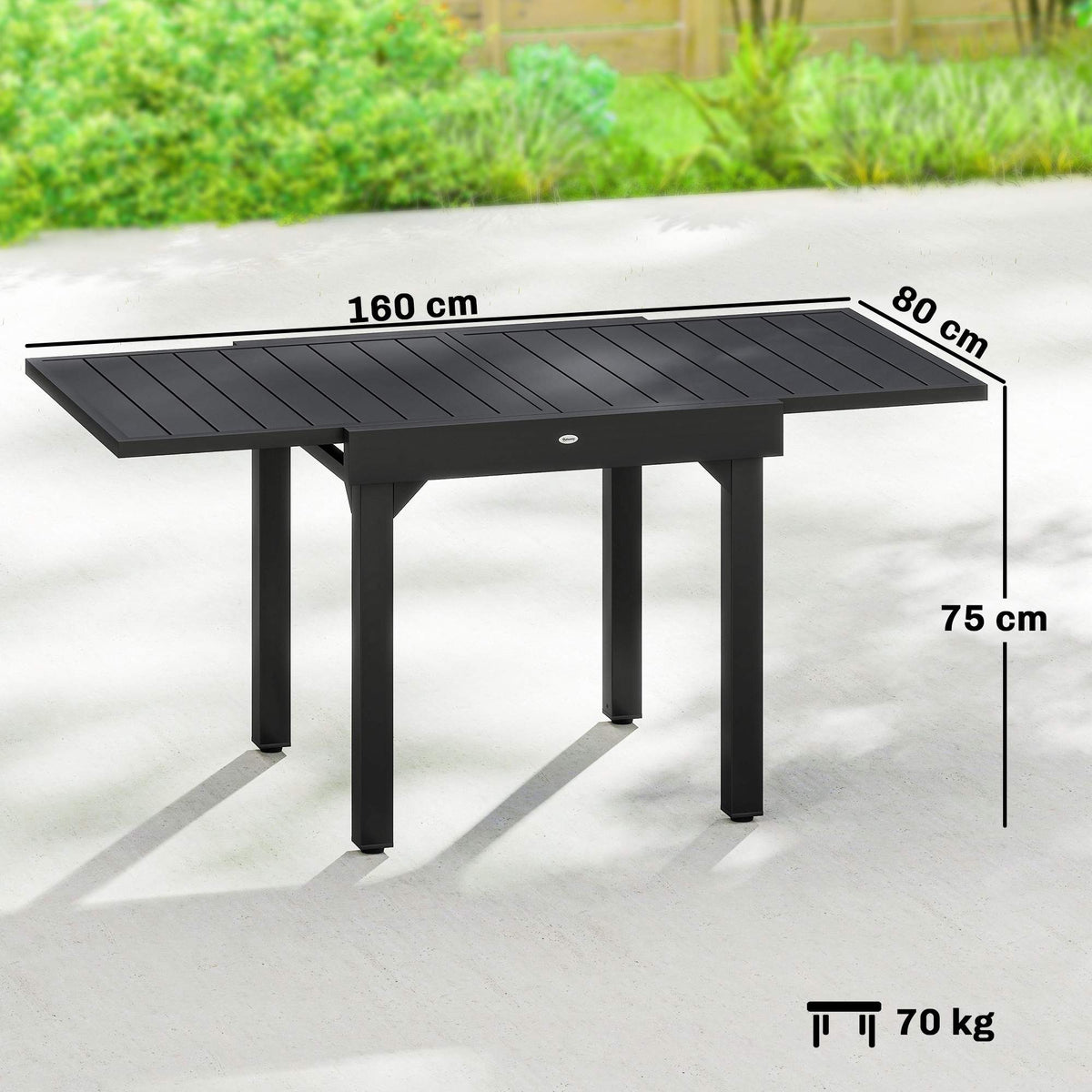 Extendable Outdoor Dining Table, 80-160 cm, Aluminum Top