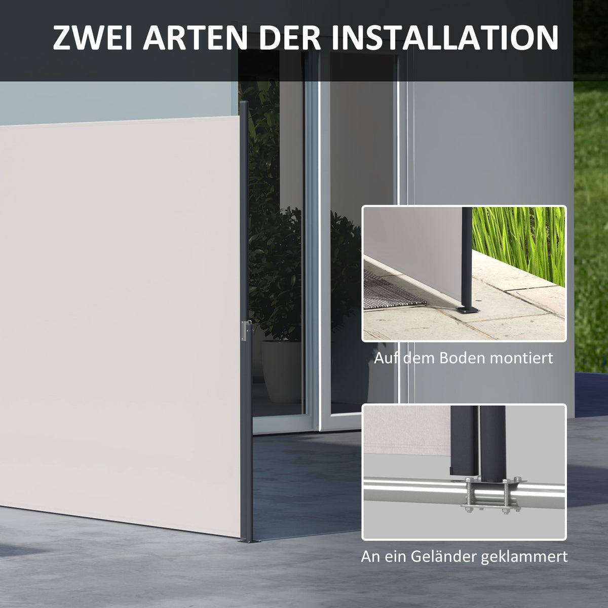 Extendable Side Awning, 300 X 140Cm Garden Awning, Privacy Screen With Uv Protection, Wind Protection, Metal, Polyester, Light Grey