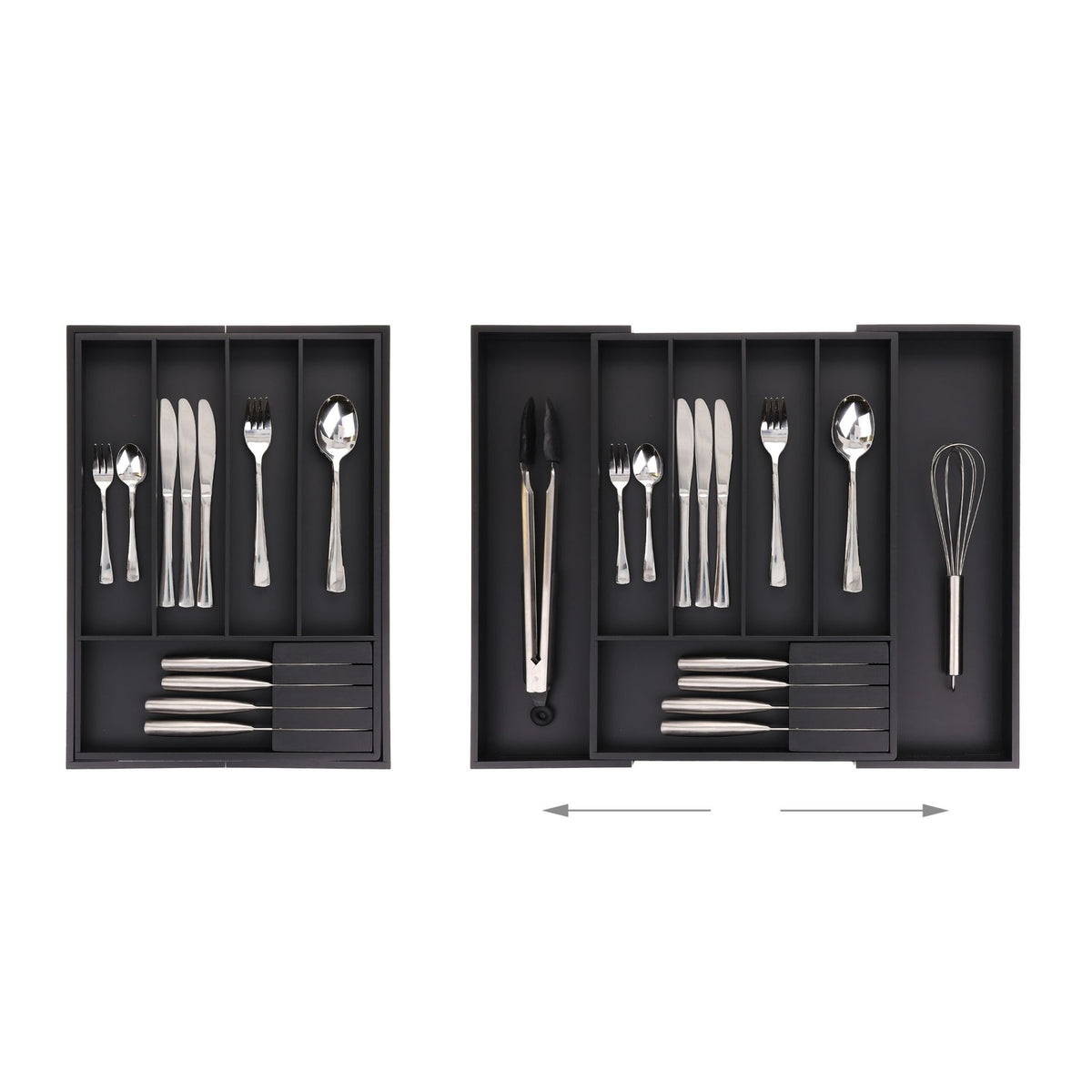 Extendable bamboo cutlery tray