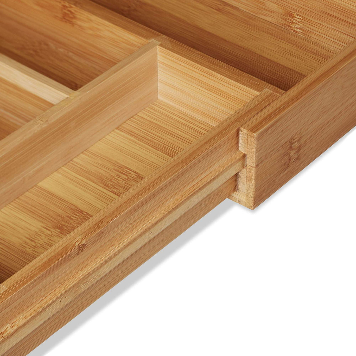 Extendable bamboo cutlery tray