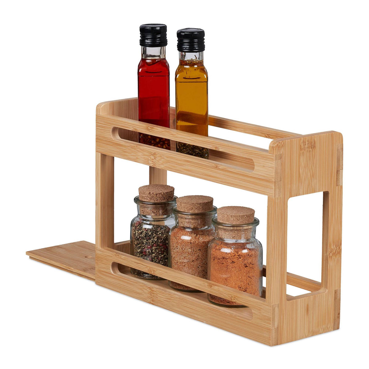 Extendable bamboo spice rack