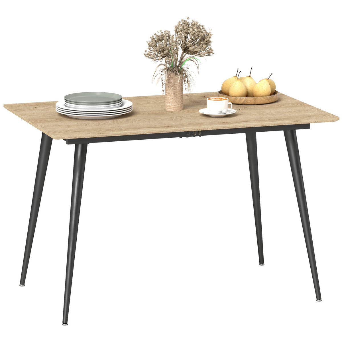 Extendable dining table 120/160 x 75 cm kitchen table for 6-8 people, modern dining room table with steel legs, natural