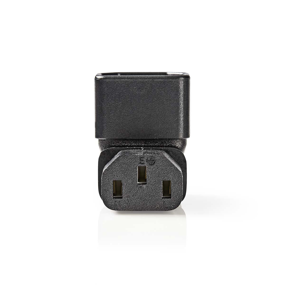 Extension Plug | IEC-320-C13 | IEC-320-C14 | Angled 90° | Nickel Plated | PVC | Black | Box | 1 pcs