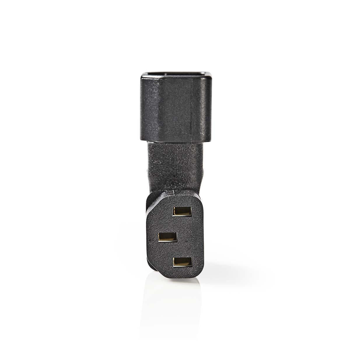 Extension Plug | IEC-320-C13 | IEC-320-C14 | Angled left | Nickel Plated | PVC | Black | Envelope | 1 pc.
