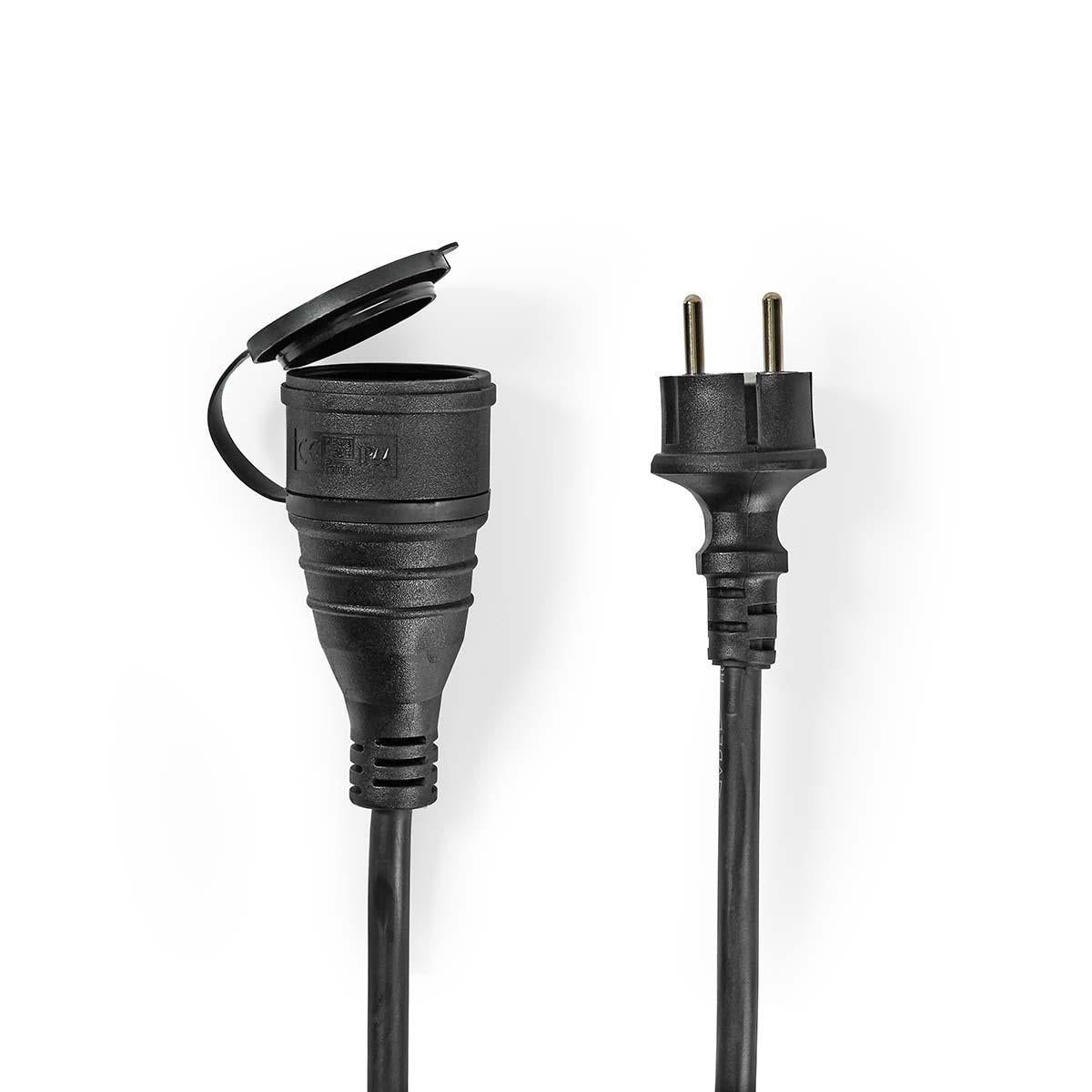 Extension cable M - F | Type F (CEE 7/7) | Grounded contact | 20.0 m | 3680 W | 250 V AC 50/60 Hz | Type of grounding: Side contact | Outlet angle: 90 ° | IP44 | H07RN-F 3G1.5 | Device output connection: 1 | Black