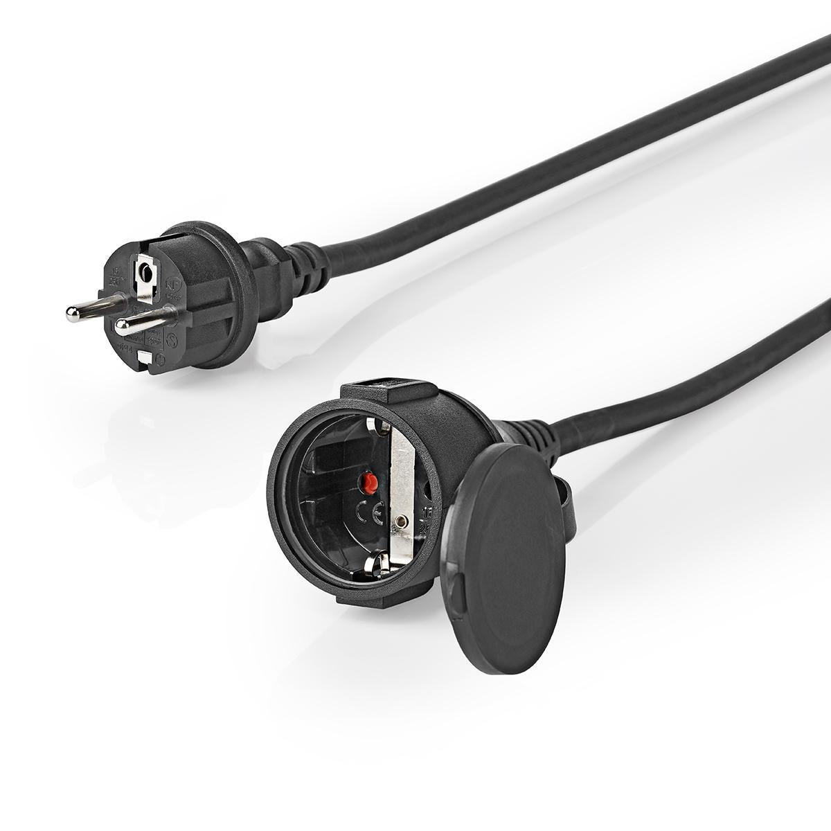 Extension cable M - F | Type F (CEE 7/7) | Grounded contact | 20.0 m | 3680 W | 250 V AC 50/60 Hz | Type of grounding: Side contact | Outlet angle: 90 ° | IP44 | H07RN-F 3G1.5 | Device output connection: 1 | Black