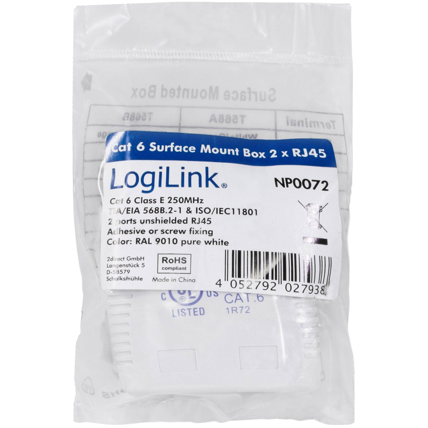 External network socket CAT6 2xRJ45 White