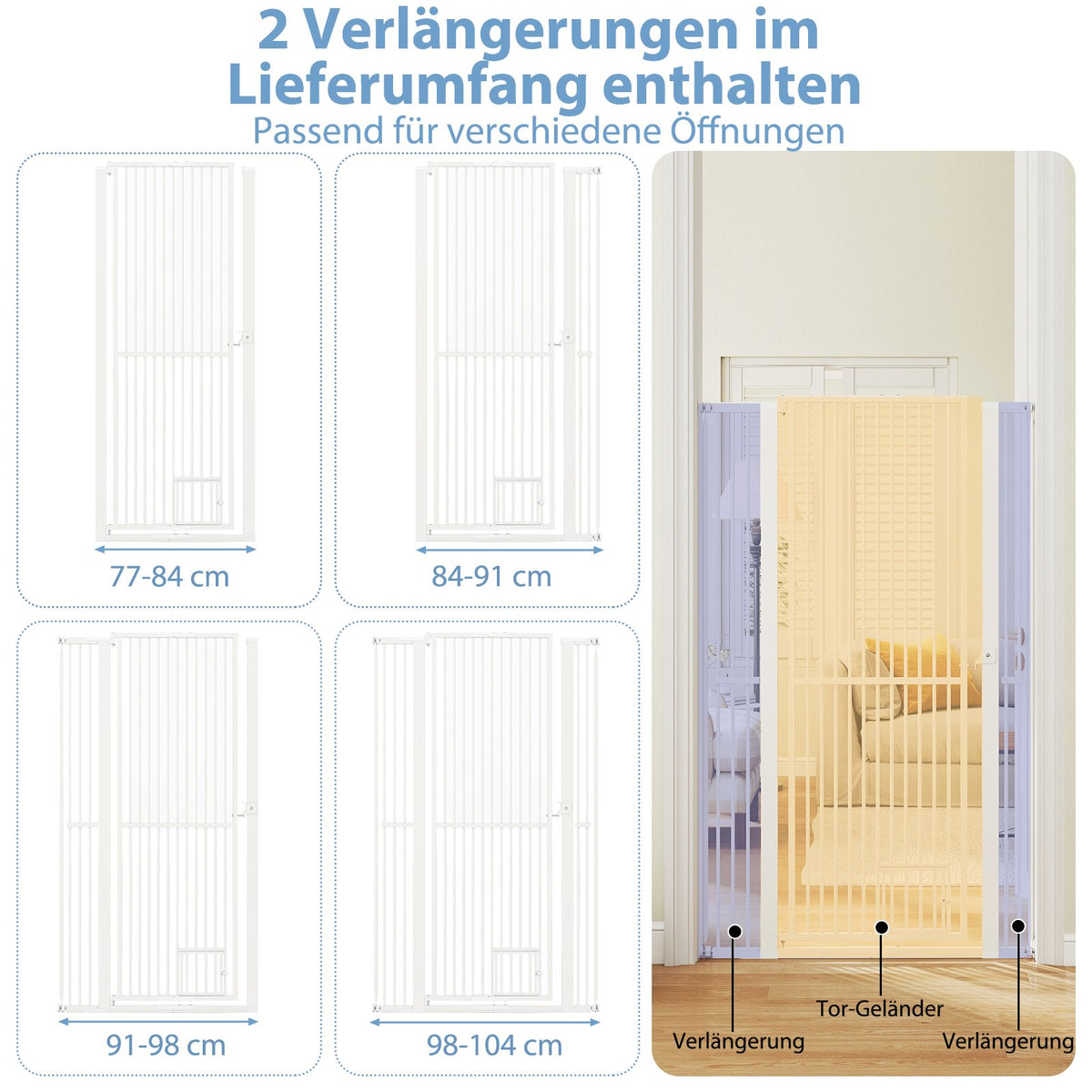Extra Tall Pet Gate, Metal, 77-104 cm Wide, 171 cm High
