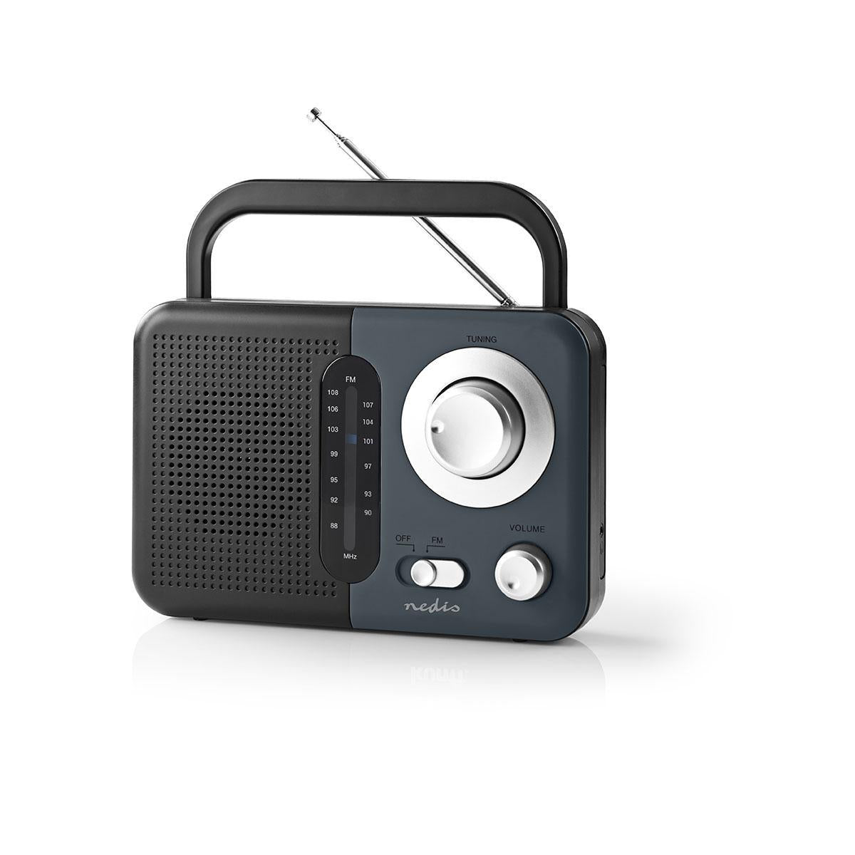 FM Radio | Portable design | FM | Battery operated / Power adapter | Analog | 2.4 W| Black White Screen | Bluetooth® | Headphone jack | Carrying handle | Grey/Black
