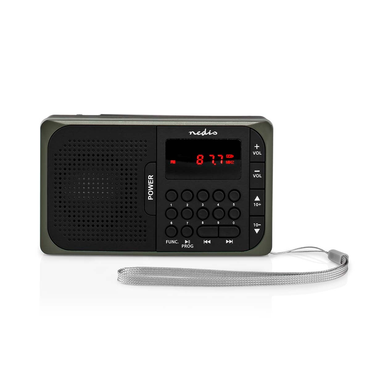 FM Radio | Portable design | FM | Battery operated / Power adapter | Digital | 3.6 W| Screen Size: 2.0 " | Black White Screen | Headphone Jack | Gray / Black