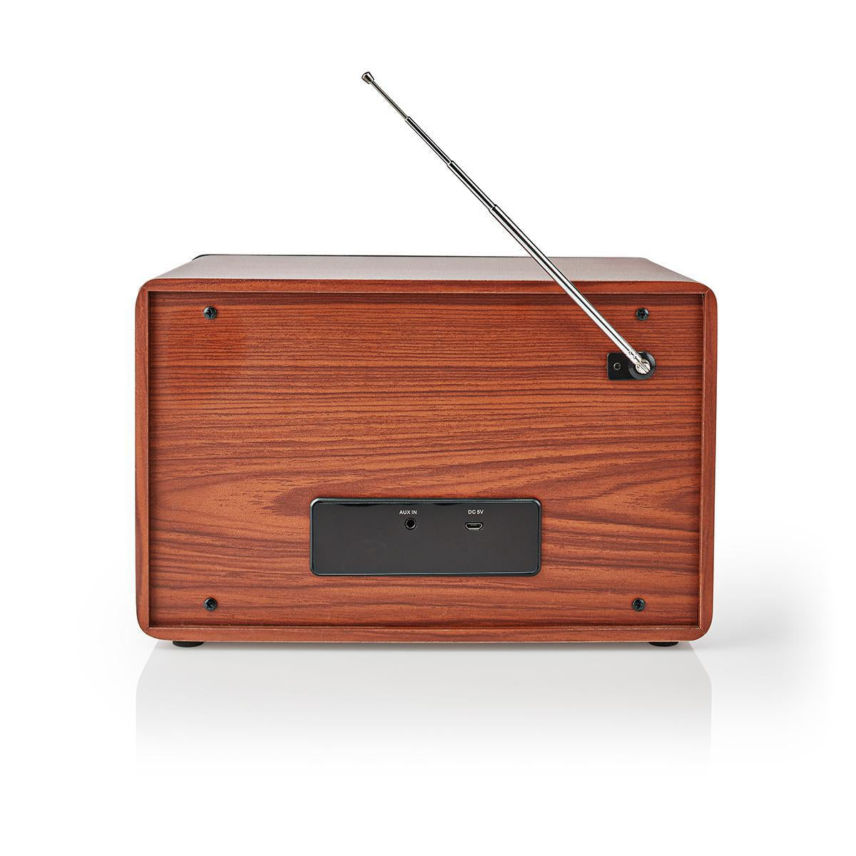 FM Radio | Table Design | AM / FM | Battery powered / USB power | Digital | 12 W| Screen Size: 1.6 " | Black Blue Screen | Bluetooth® | Alarm Clock | Brown / Black
