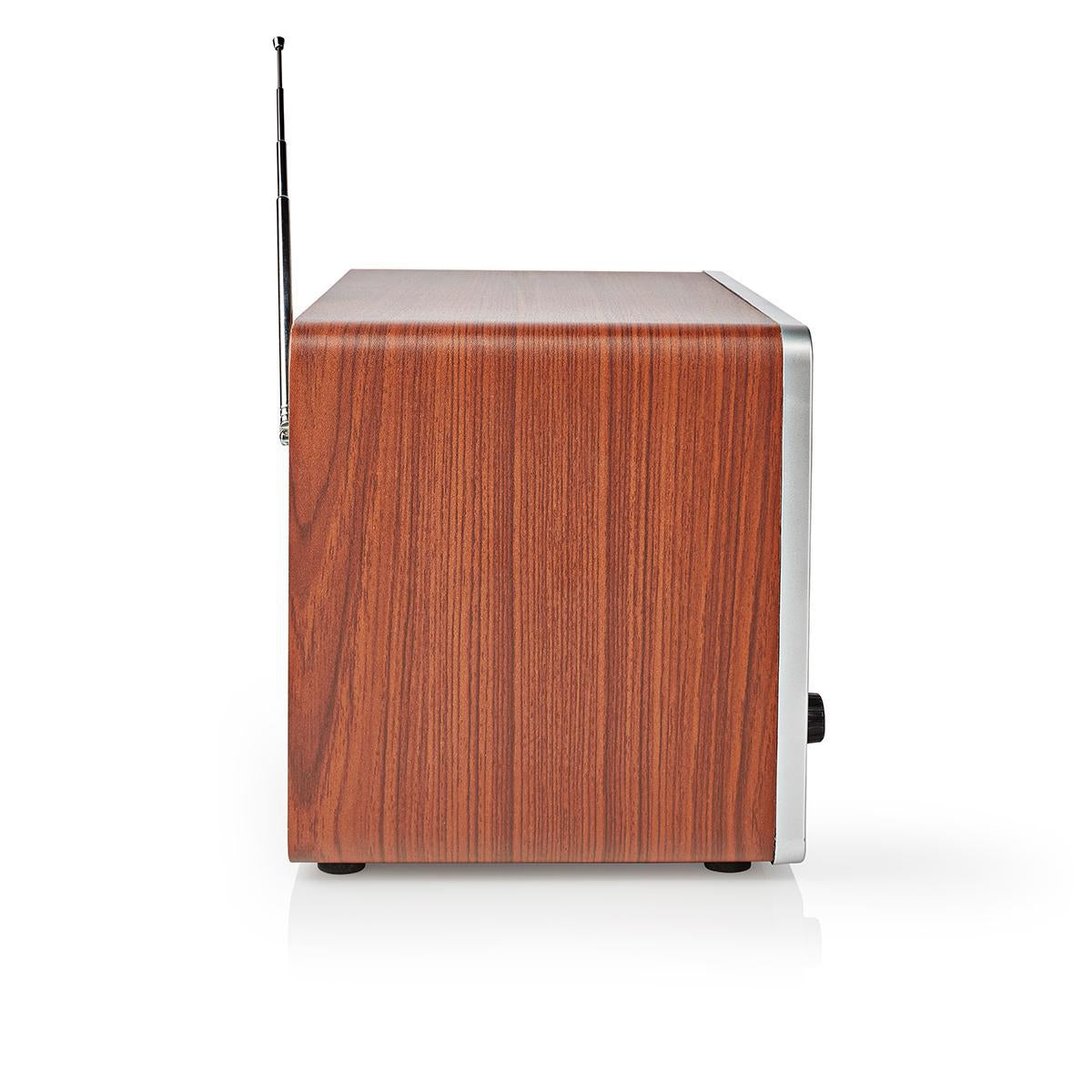FM Radio | Table Design | AM / FM | Battery powered / USB power | Digital | 12 W| Screen Size: 1.6 " | Black Blue Screen | Bluetooth® | Alarm Clock | Brown / Black