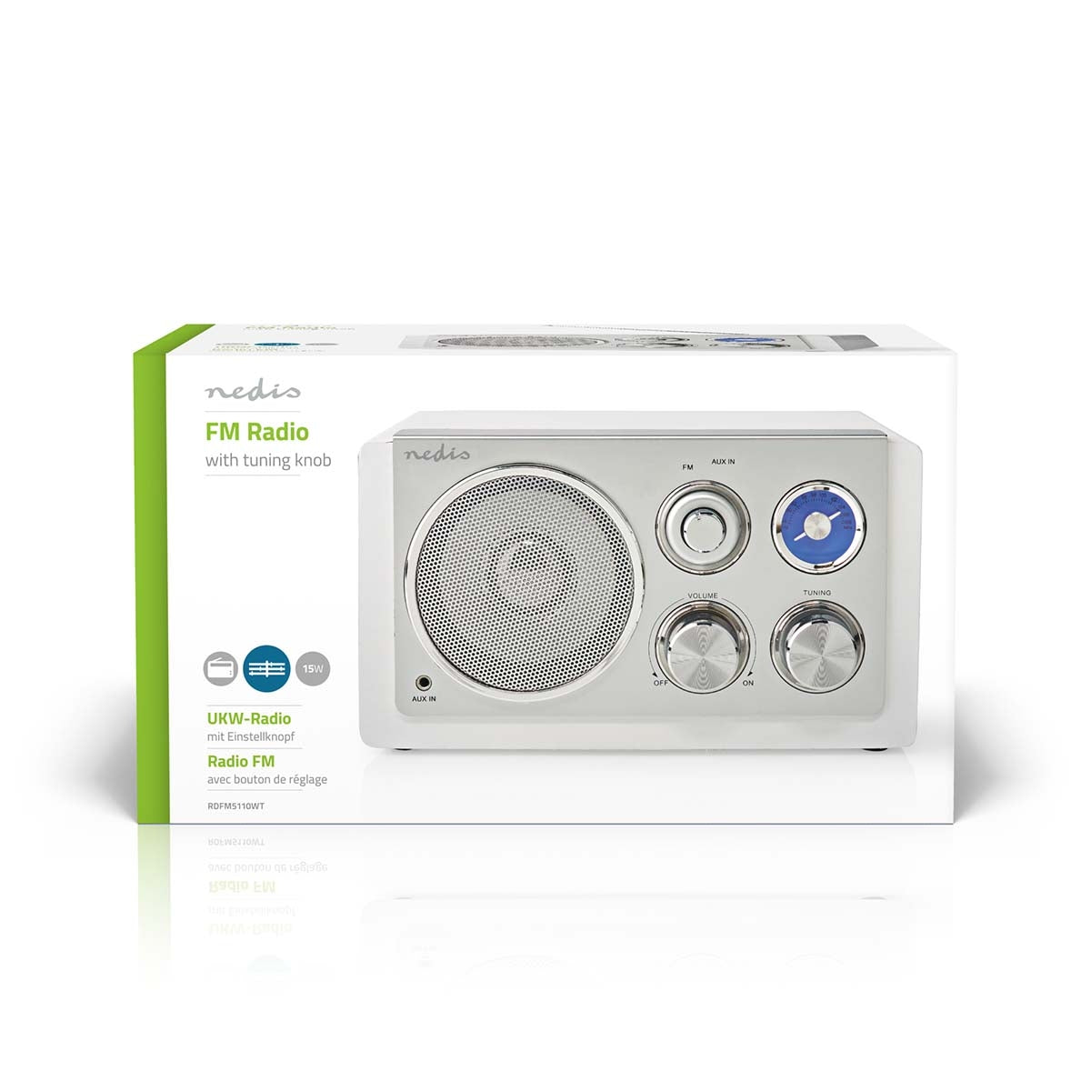 FM Radio | Table Design | FM | Power adapter | Analog | 15 W| Bluetooth® | White