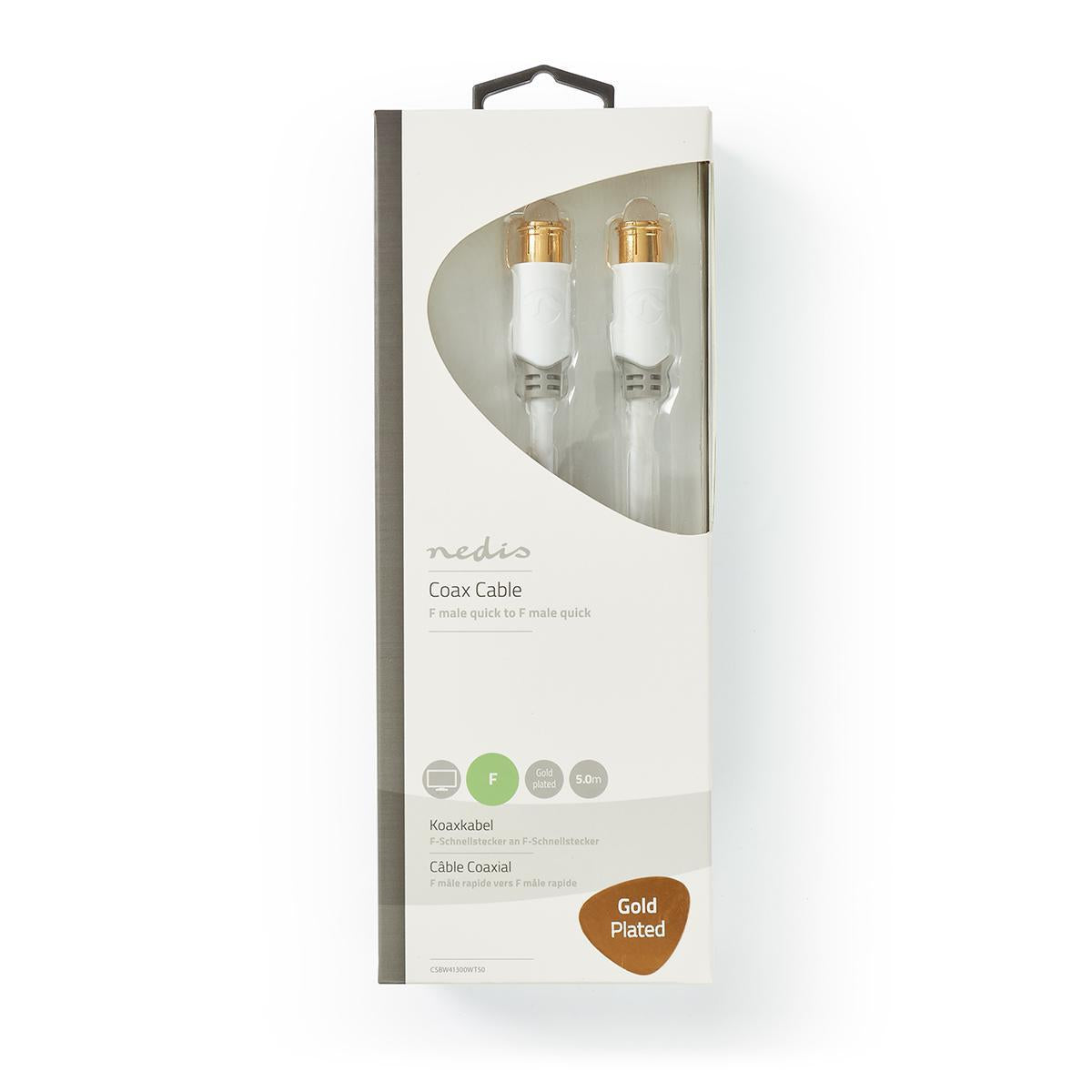 F Quick - F Quick Cables | F Male Quick | F Male Quick | Gold Plated | 75 Ohm | Double Shielded | 5.00 m | Round | PVC | White | Cardboard box with window