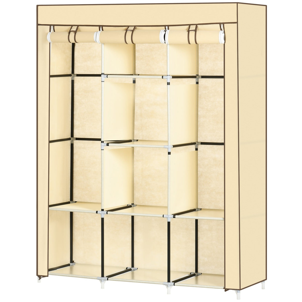 Fabric Closet Wardrobe With Clothes Rails, 8 Levels, Folding Cabinet, Non-Woven Fabric, Beige, 125X43X162.5Cm