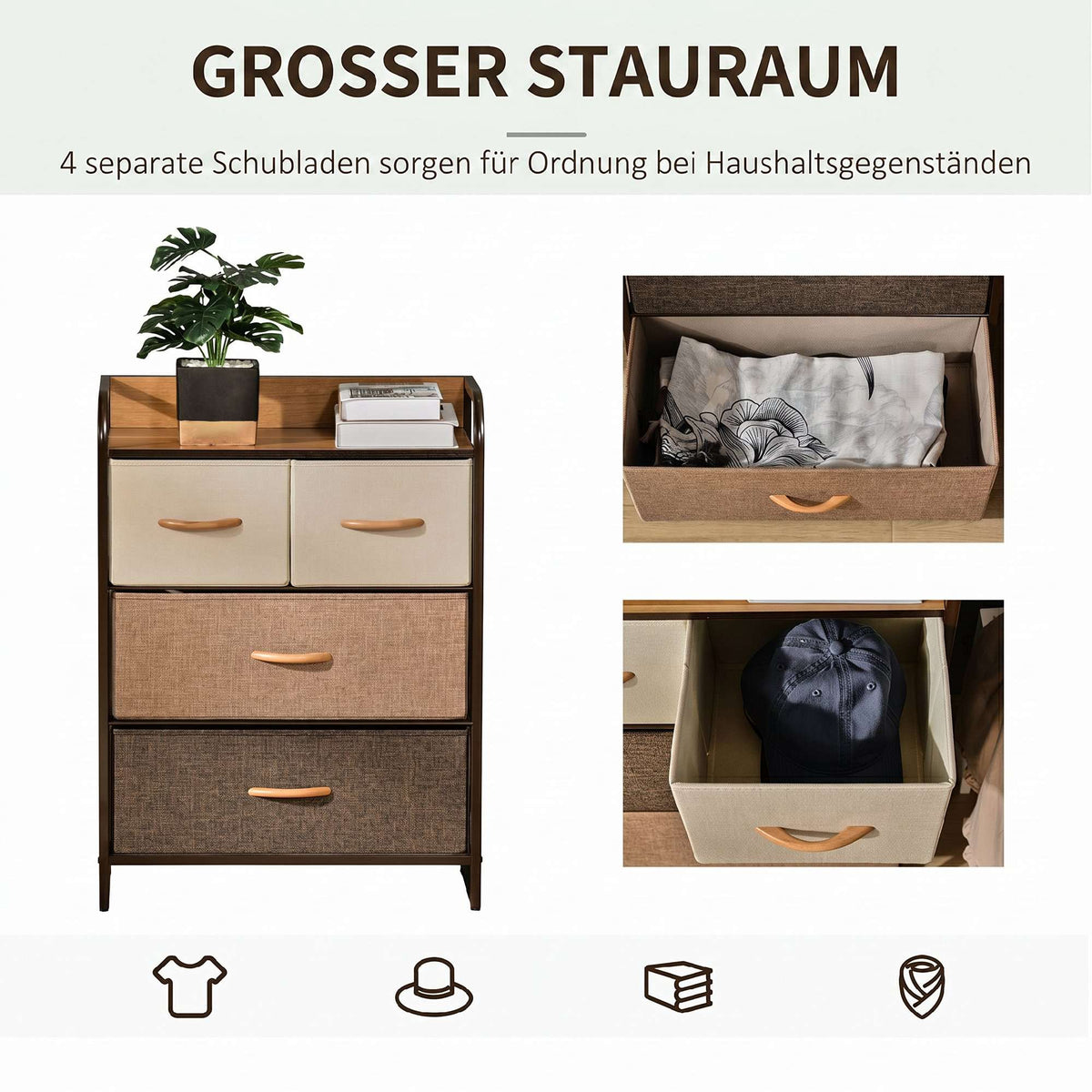 Fabric Dresser with 4 Drawers, Metal Frame – Multicolor