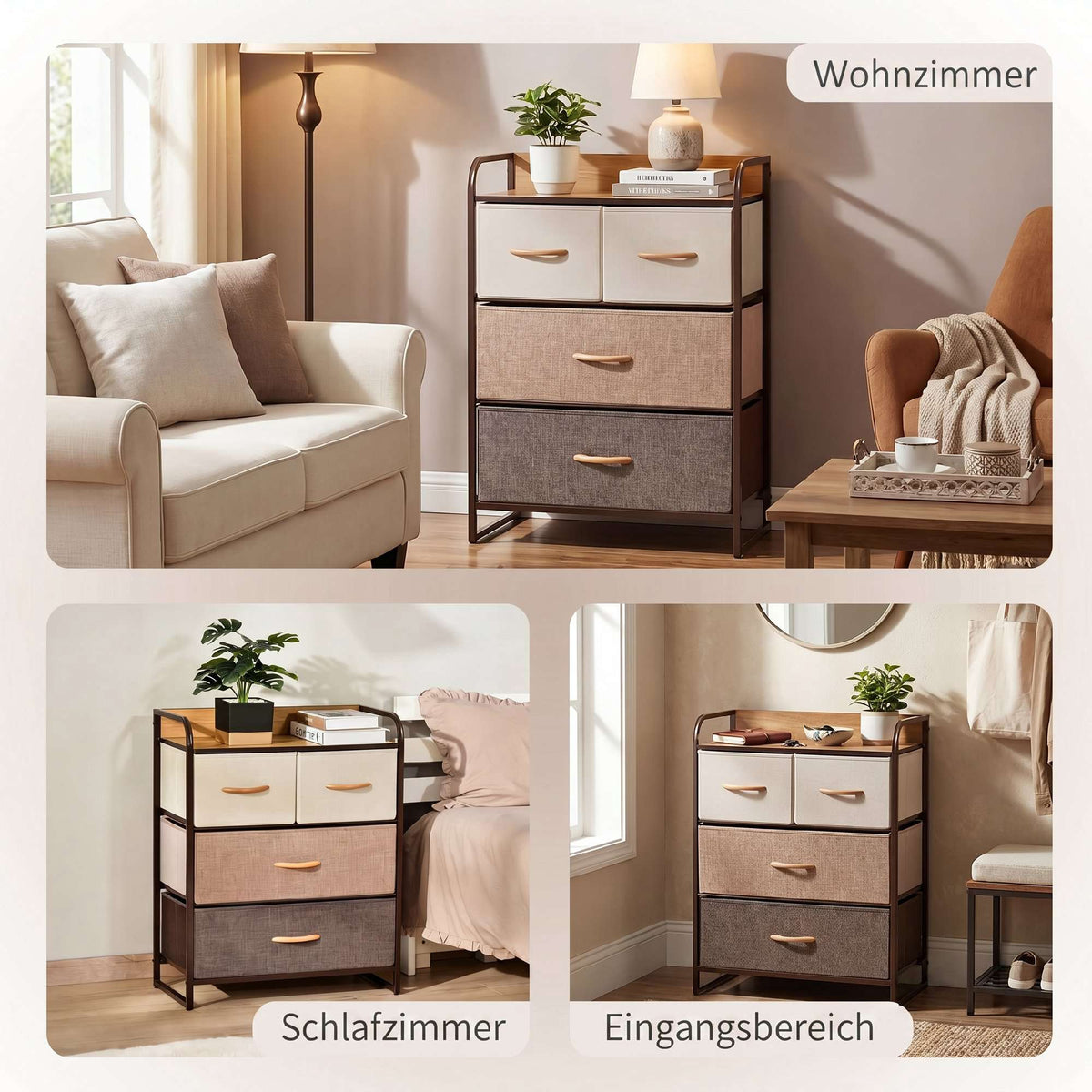 Fabric Dresser with 4 Drawers, Metal Frame – Multicolor