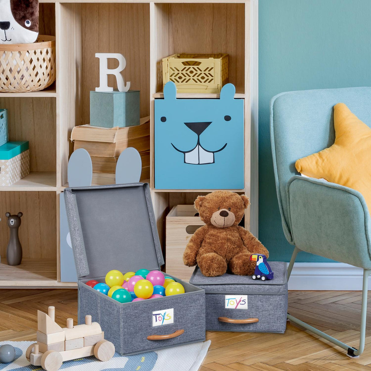 Fabric Storage Boxes with Lids, Set of 2, Foldable