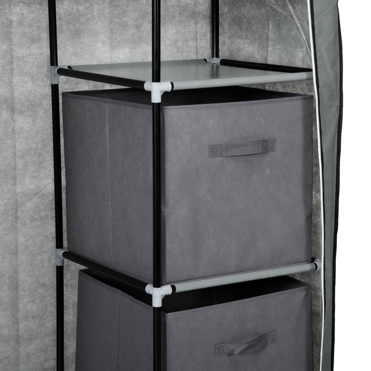Fabric Wardrobe, Folding Cabinet With Drawers And Clothes Rail, Zip, Wardrobe, Non-Woven Fabric, Dark Grey