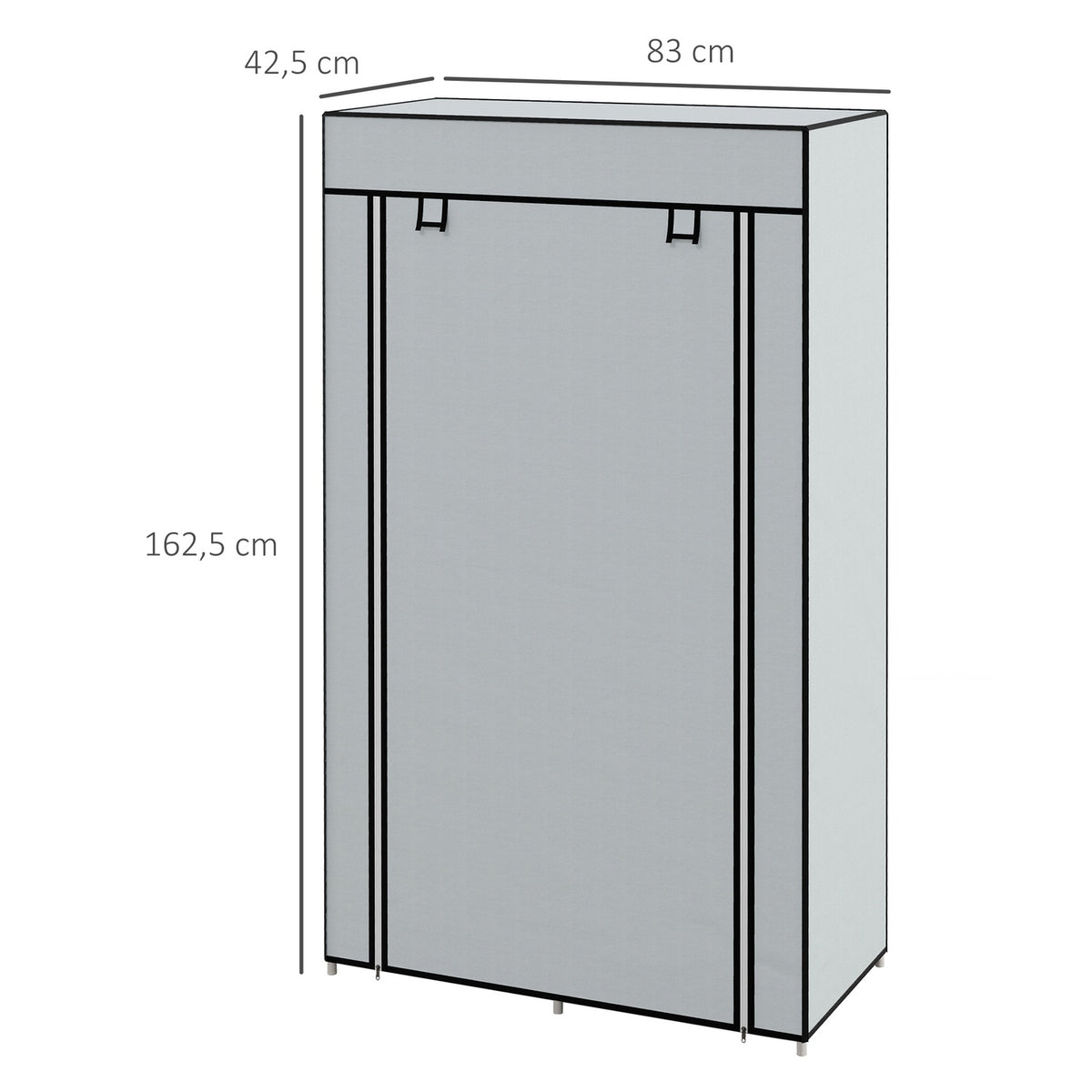 Fabric Wardrobe, Space-Saving Wardrobe With 5 Compartments And Clothes Rail, Zip, Folding Wardrobe, Light Grey